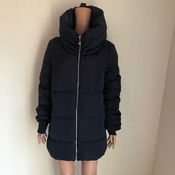 Zara High-Neck Repellent Navy Blue Puffer Jacket Winter Coat Women’s Size L - Picture 1 of 16